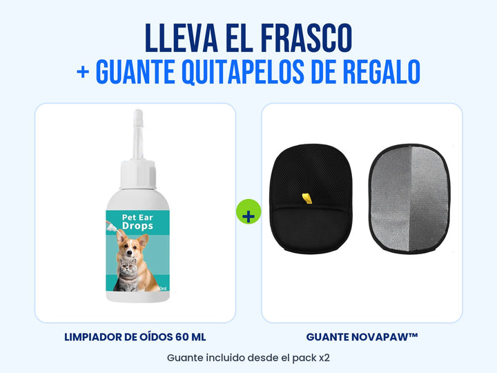 Frasco de limpiador de oídos más guante quitapelos de regalo