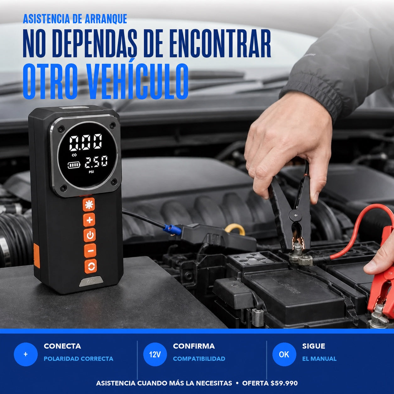 Kit de Emergencia Vehicular 4 en 1 | Partidor, Inflador, Powerbank y Linterna