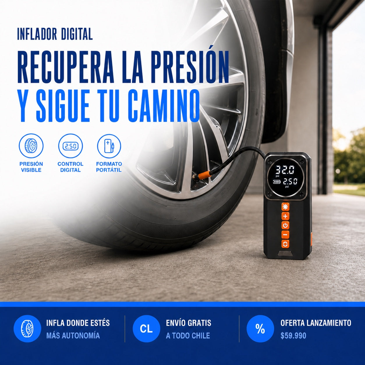 Kit de Emergencia Vehicular 4 en 1 | Partidor, Inflador, Powerbank y Linterna