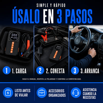 Kit de Emergencia Vehicular 4 en 1 | Partidor, Inflador, Powerbank y Linterna