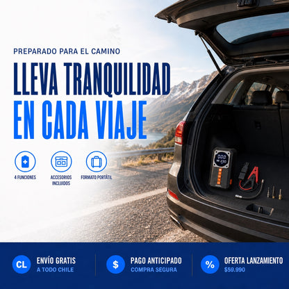Kit de Emergencia Vehicular 4 en 1 | Partidor, Inflador, Powerbank y Linterna
