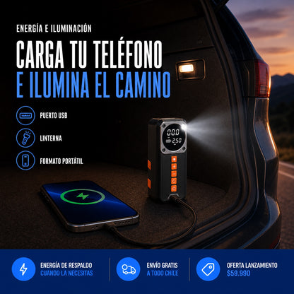 Kit de Emergencia Vehicular 4 en 1 | Partidor, Inflador, Powerbank y Linterna