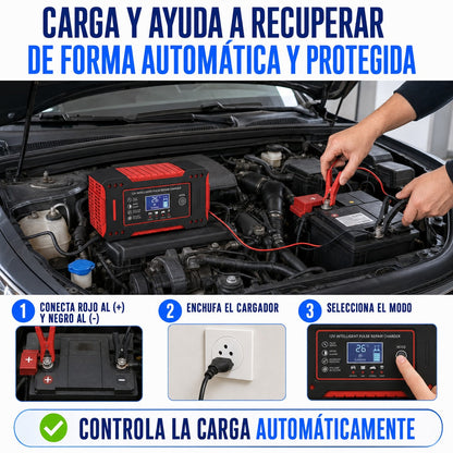 NovaBattery cargador y reparador inteligente de baterías 12V vista completa