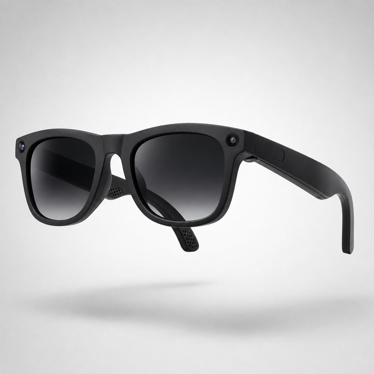 Gafas inteligentes con IA, marco negro mate con cámara integrada en el marco