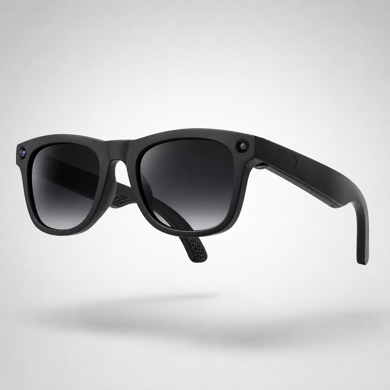 Gafas inteligentes con IA, marco negro mate con cámara integrada en el marco