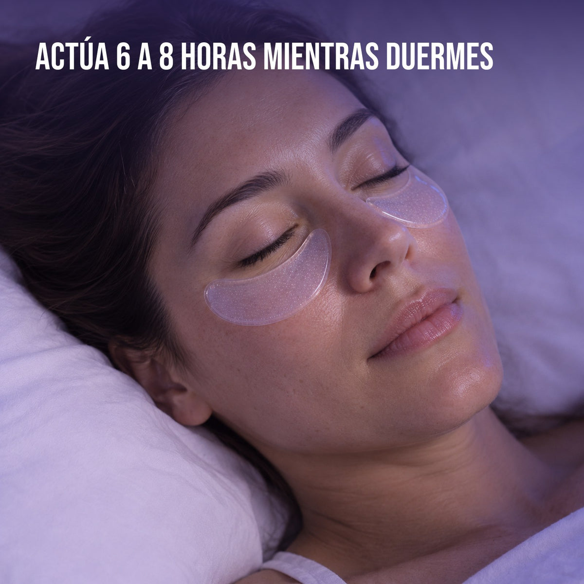 Mujer durmiendo con los parches puestos bajo los ojos