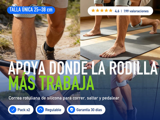 NovaKnee: apoya donde la rodilla más trabaja. Correa rotuliana de silicona, talla única 25 a 38 cm